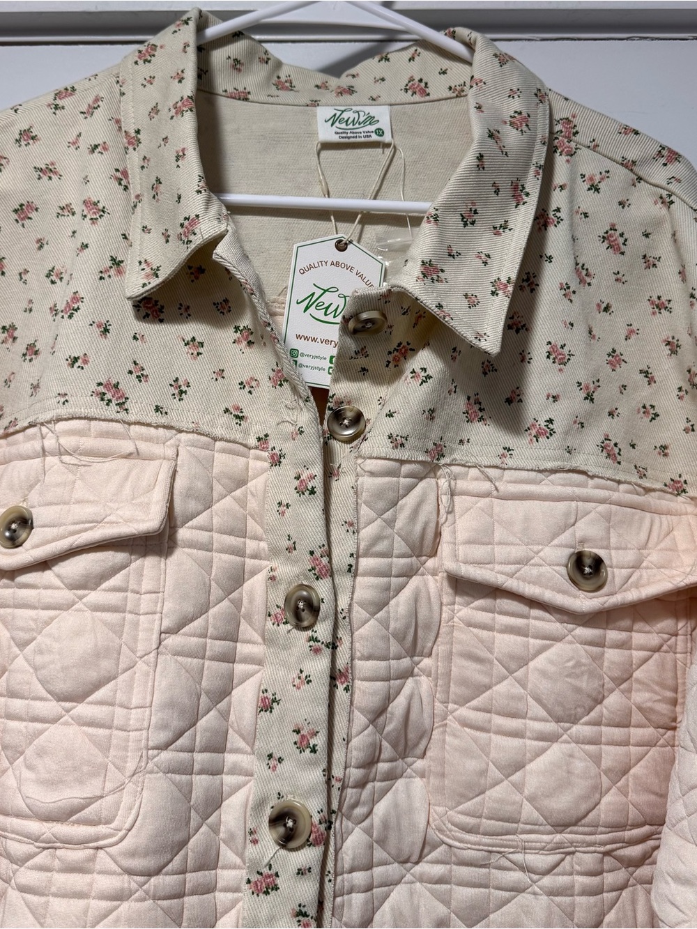 New In Quilted Floral-Trim Puffer Jacket in Blush - Picture 3 of 14